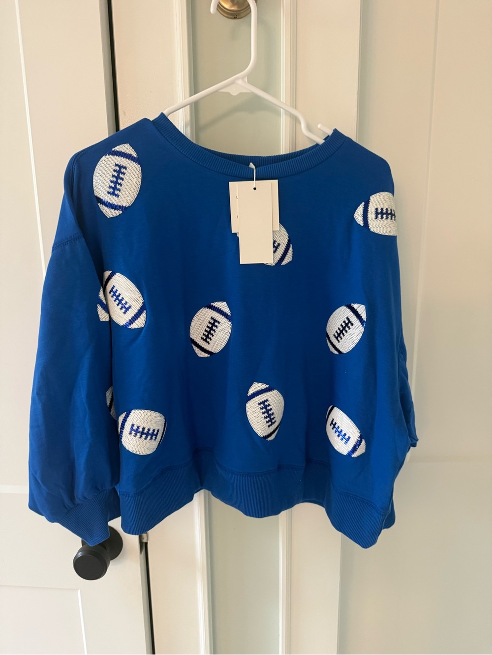 NWT Mary Square Football Print Sequin Sweatshirt